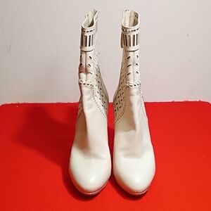 Sergio Rossi White Ankle Boots with Cutout Design
